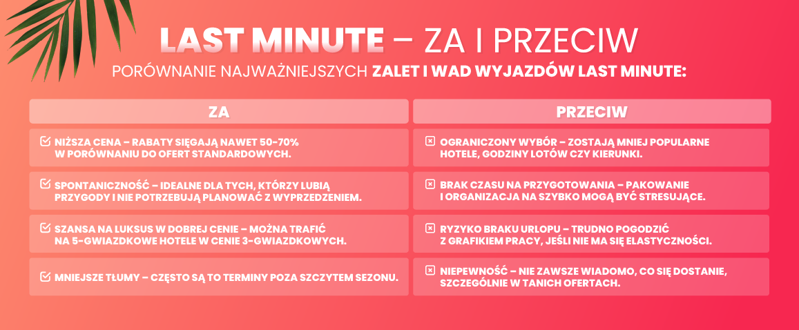 Last Minute – zalety i wady. Porównanie dla niezdecydowanych w formie tabelki.